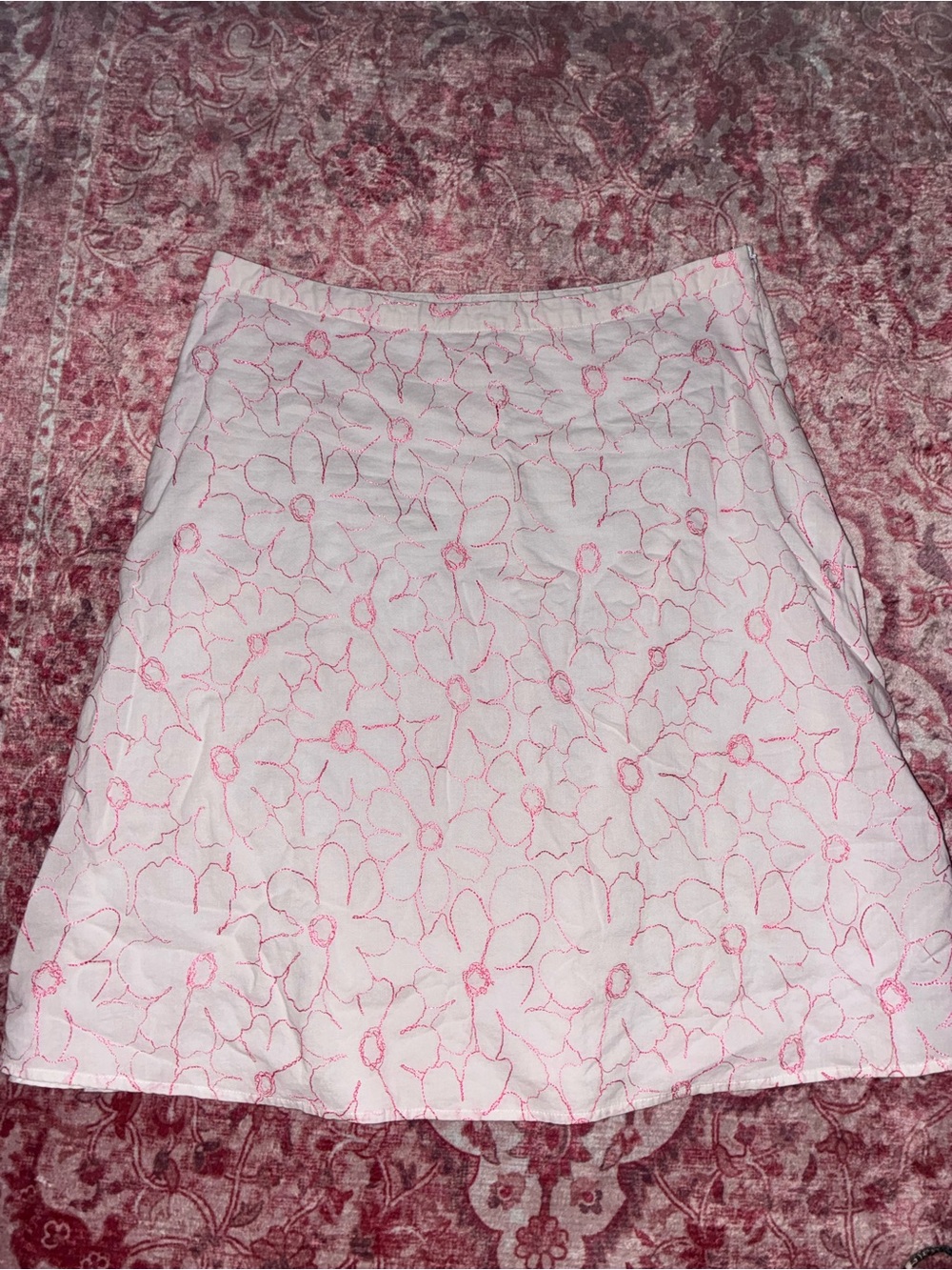 Apt. 9 White A-Line Skirt with Pink Floral Stitching